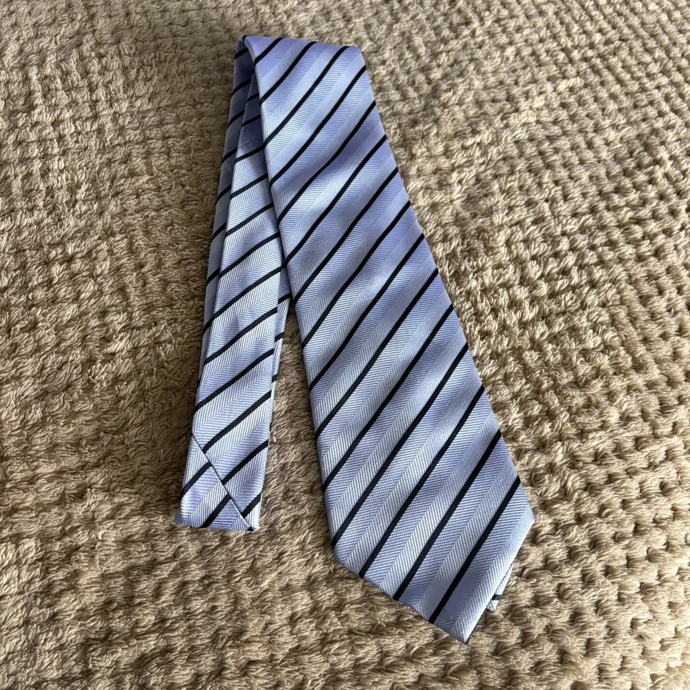 ERMENEGILDO ZEGNA ***** Men's Silk Necktie ITALY Luxury STRIPED Blue/Gray EUC
